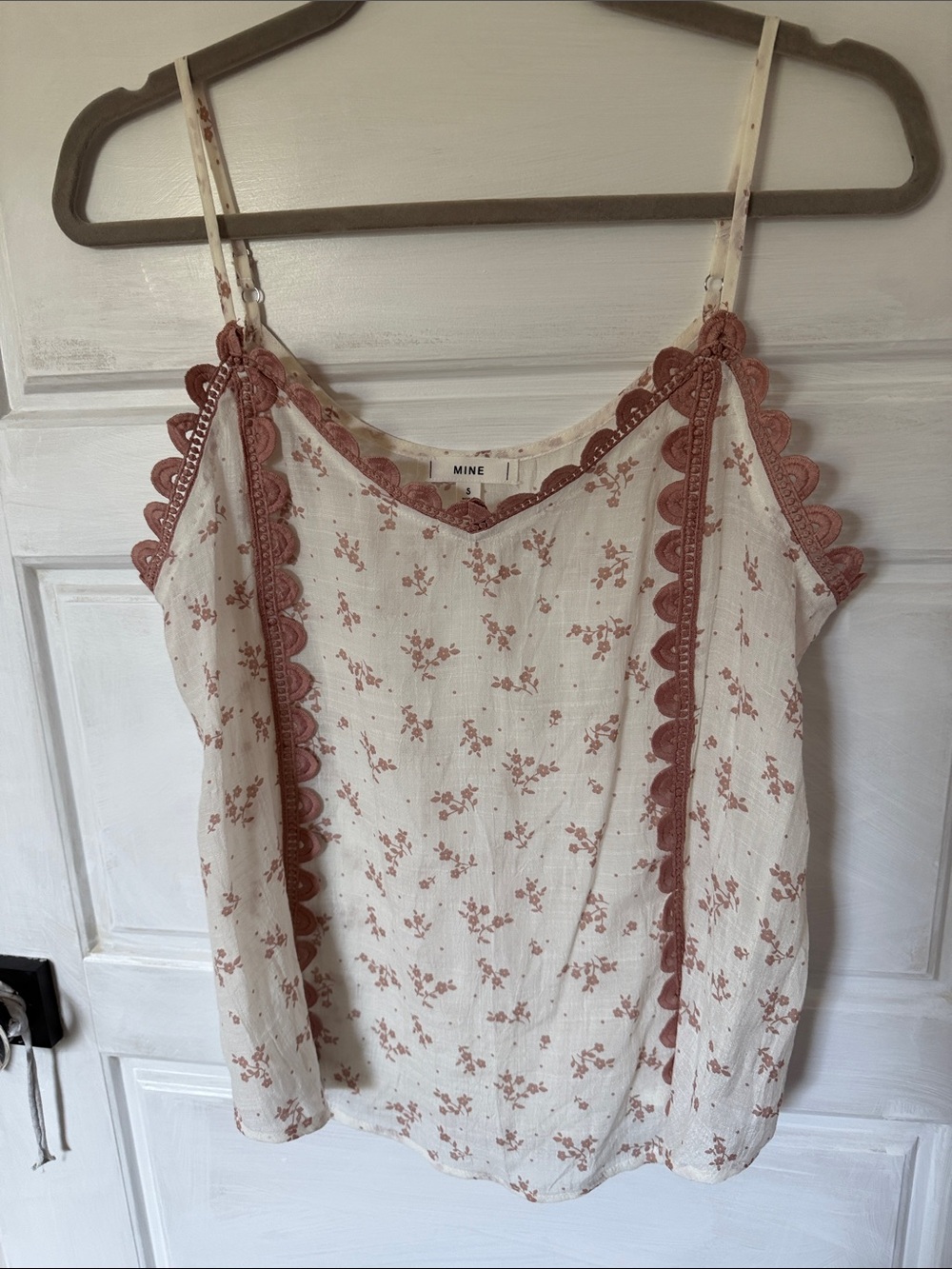 MINE Cream Cami with Dusty Rose Floral Print and Rose Lace Trim